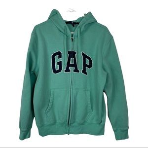 GAP Blue Logo Pastel Green Full Zip Hoodie Sweatshirt Size Med K17
